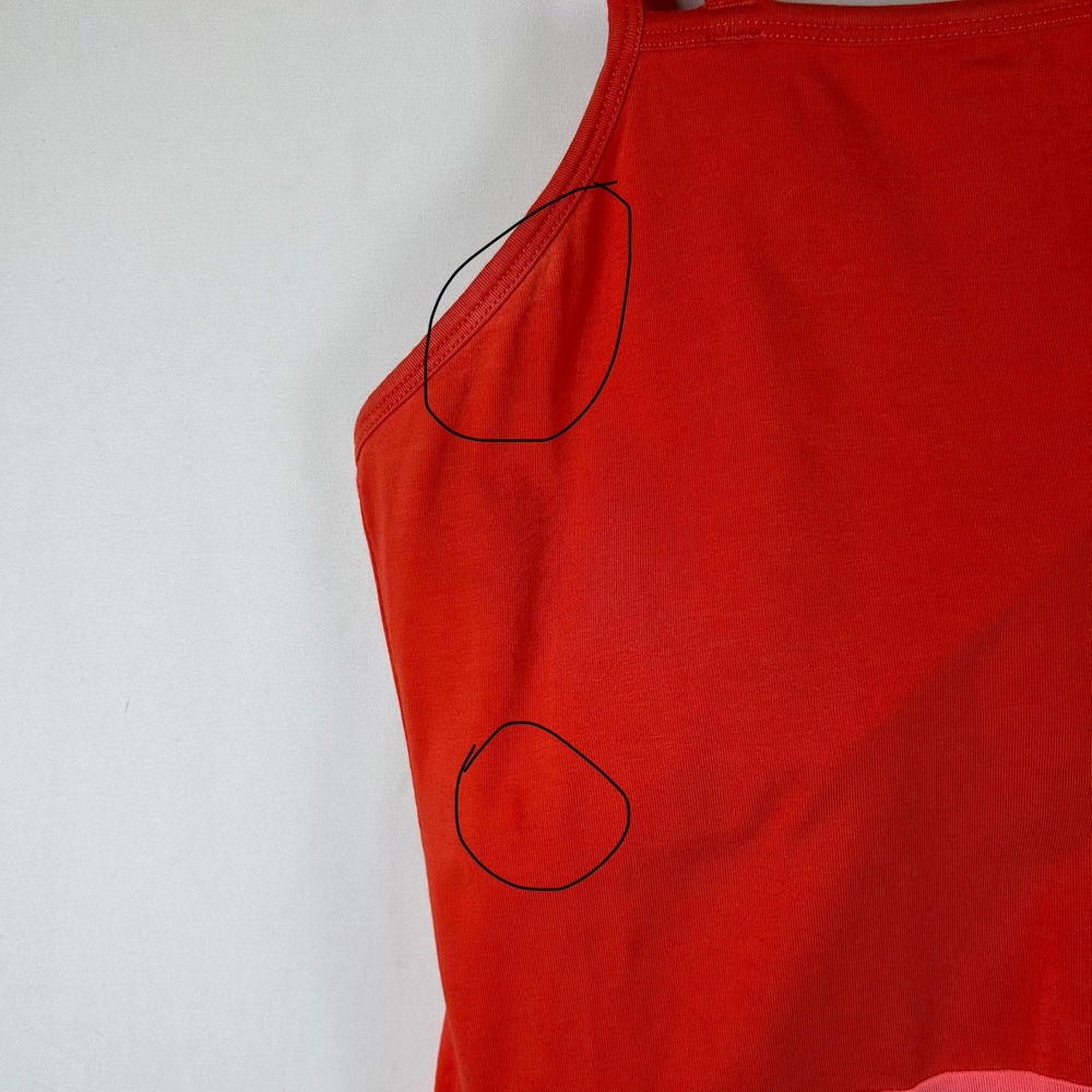 Pact Organic Cotton Colorblock Fit and Flare Dress Orange Pink Strappy Back L - Picture 7 of 11